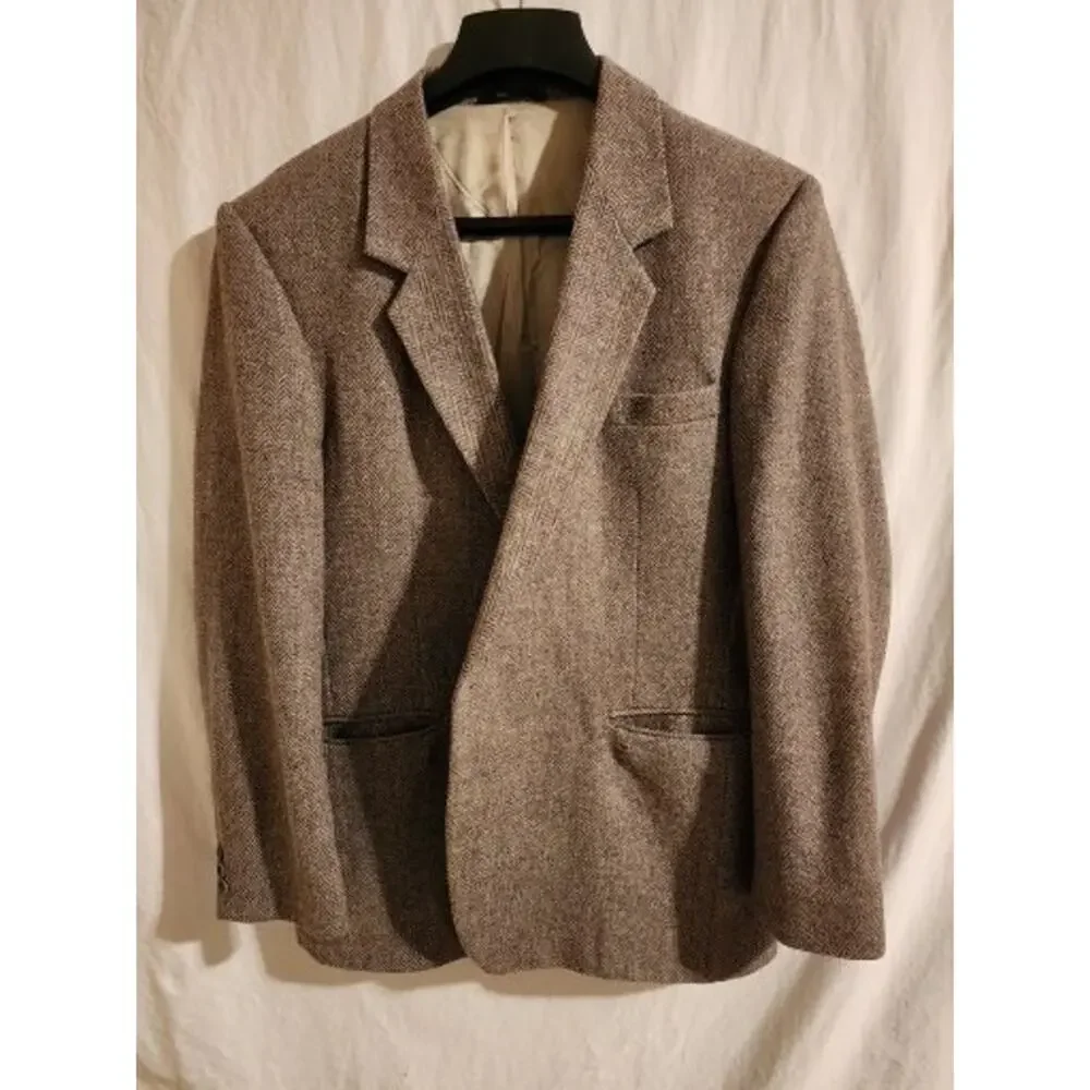 VINTAGE Gallery by Haggar 46 Brown TWEED Wool Herriing Bone Sport Coat